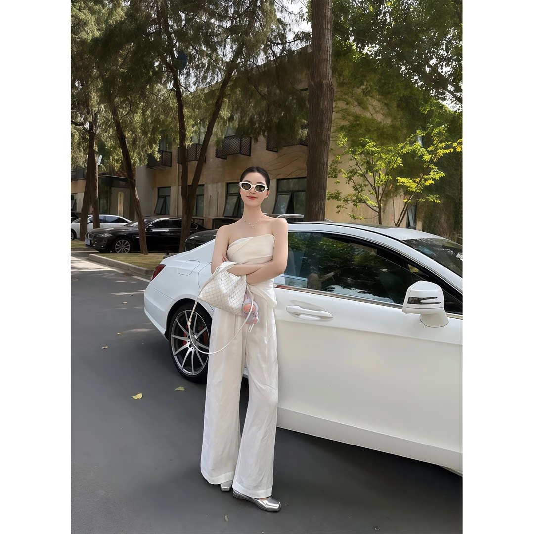 御姐高级感套装气质时尚无袖抹胸背心女夏季高腰休闲阔腿裤两件套