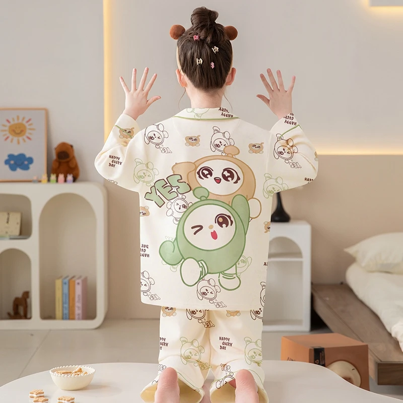纯棉女童睡衣春秋季儿童长袖长裤家居服中大童女孩子洋气开衫薄款