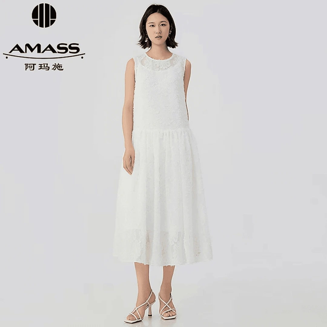 阿玛施AMASS 气质千金风优雅法式无袖步步生花连衣裙两件套550014