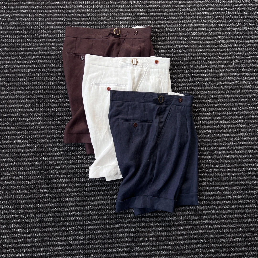 CssuGent那不勒斯教父100%亚麻绅士老钱风不过膝短裤男高奢裤子潮