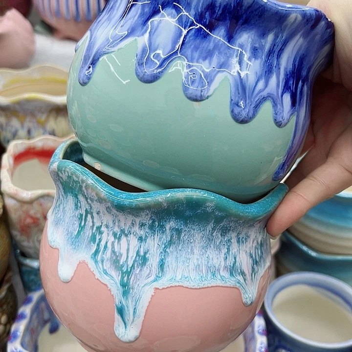 多肉绿植陶瓷花盆9.9包邮，有孔