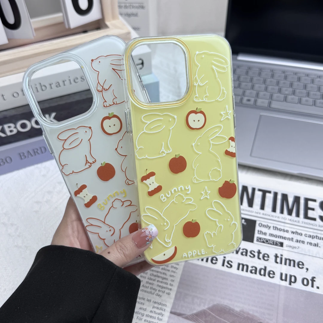 果冻苹果线条兔子适用于苹果16pro手机壳iPhone14女13ins小众
