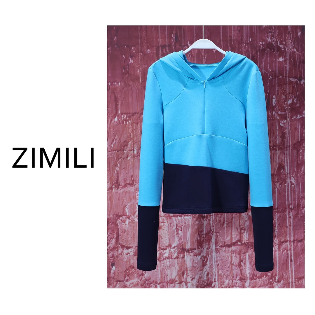 【LIANG哥女装】2025欧货轻薄透气孔雀蓝撞色高弹显瘦上衣6296