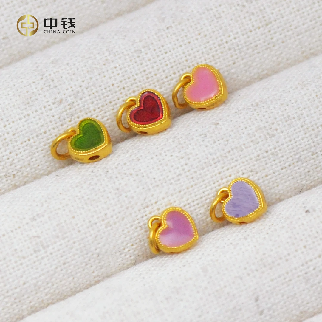 情人节可爱送女友足金999古法爱心烧蓝配件 多巴胺色系情人节礼物