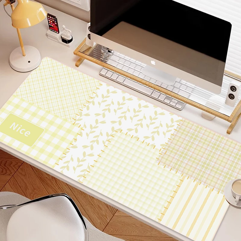 奶油格子高颜值拼接鼠标垫超大女生工位桌垫电脑写学生字台书桌垫