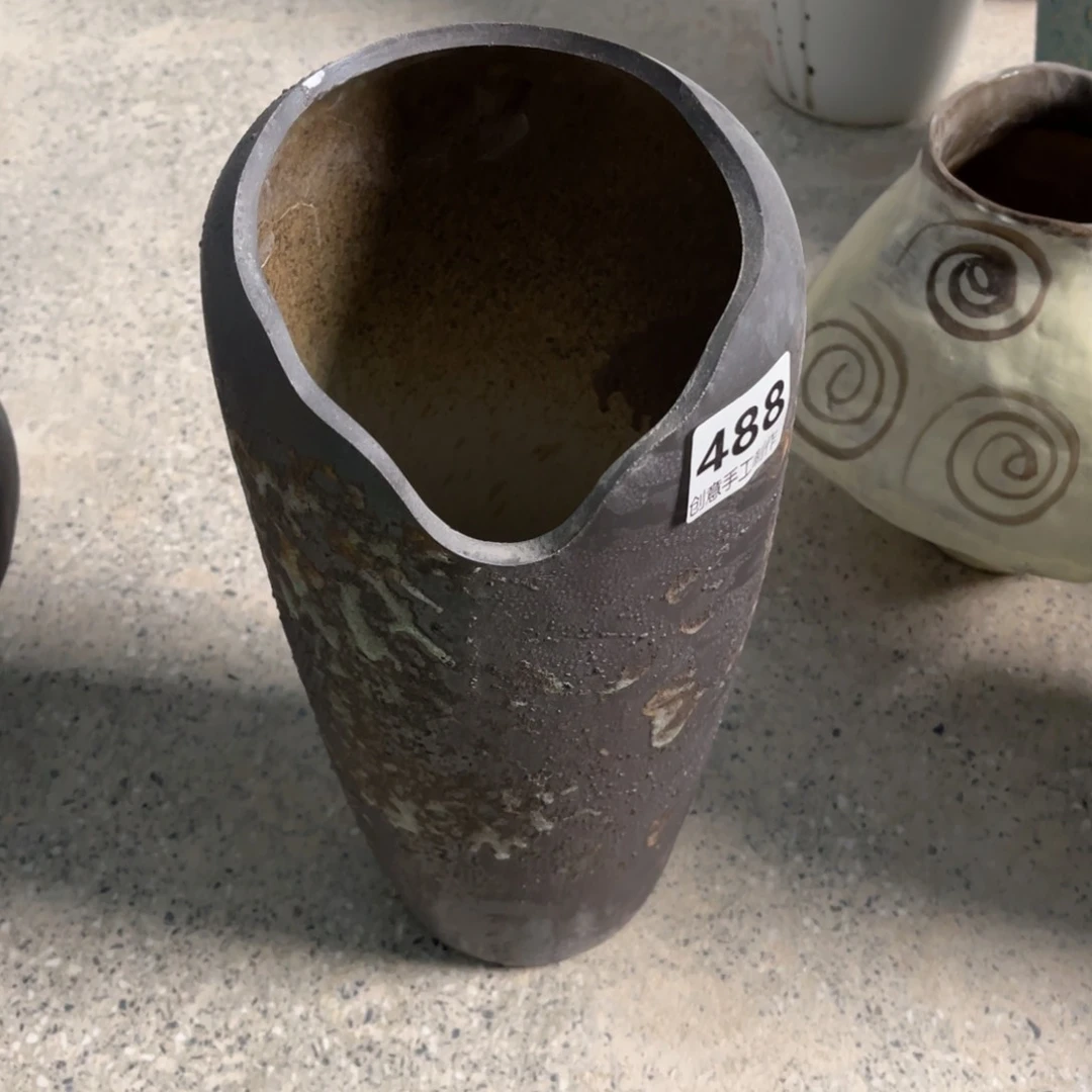 摆件陶景德镇陶瓷高34斜口13有孔微瑕