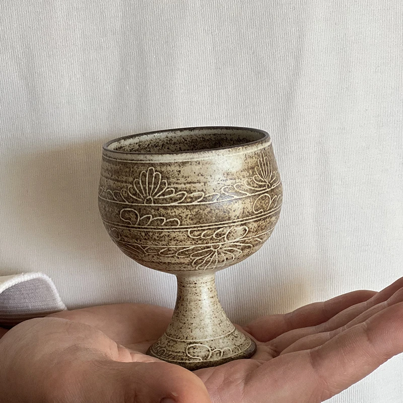 兮陶 化妆土手绘高脚单杯（容量：100ml）071