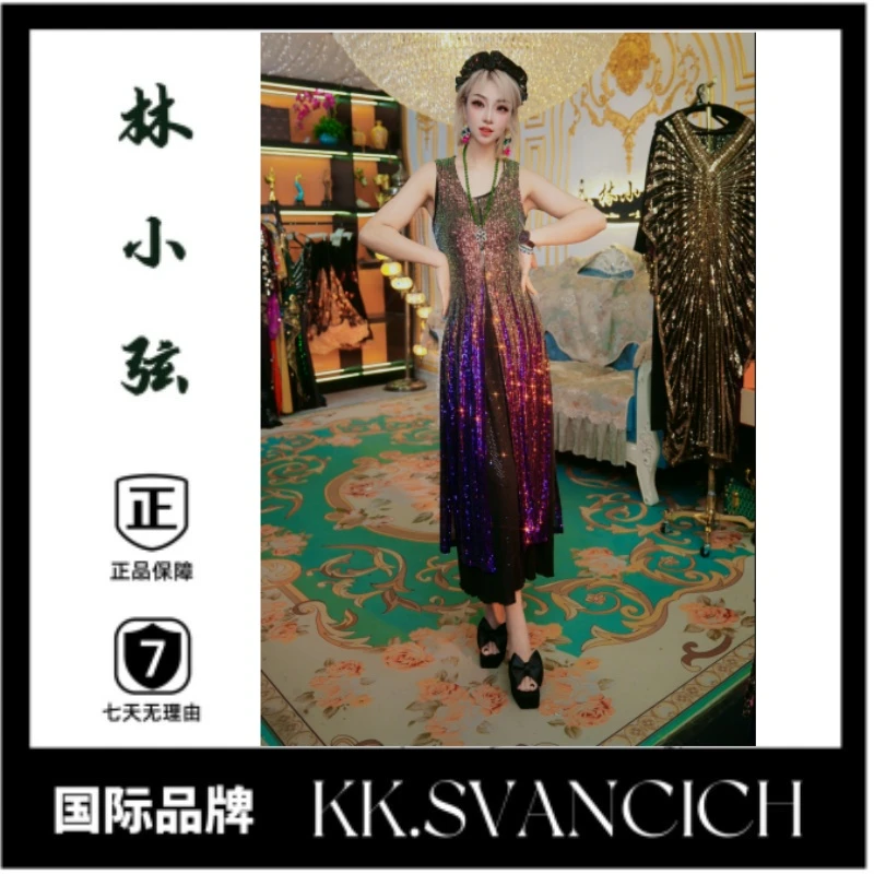 【百变女王】647送手套重工马甲外套亮片显瘦时尚大码马甲长外套