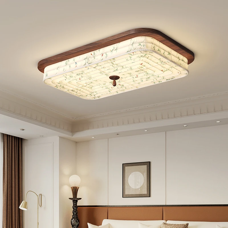 新中式护眼卧室书房禅意茶室布艺灯具宋氏美学竹叶客厅吸顶灯