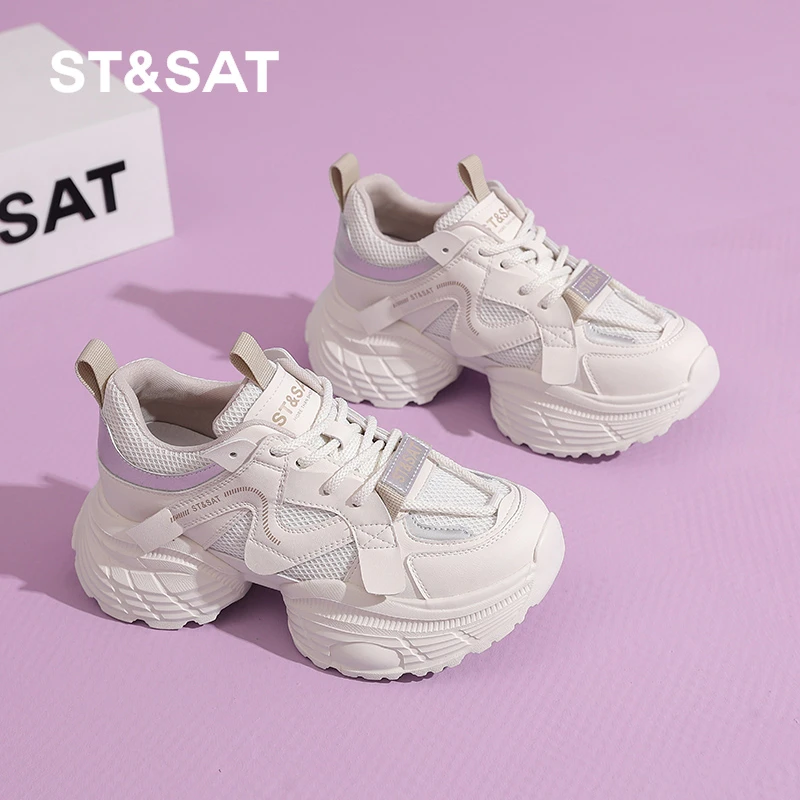 星期六网面透气老爹鞋女2025年春季新款软底超火运动休闲鞋显脚小