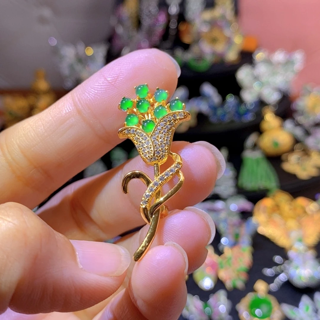 翡翠银S925镶嵌吊坠(不含链)天然翡翠
