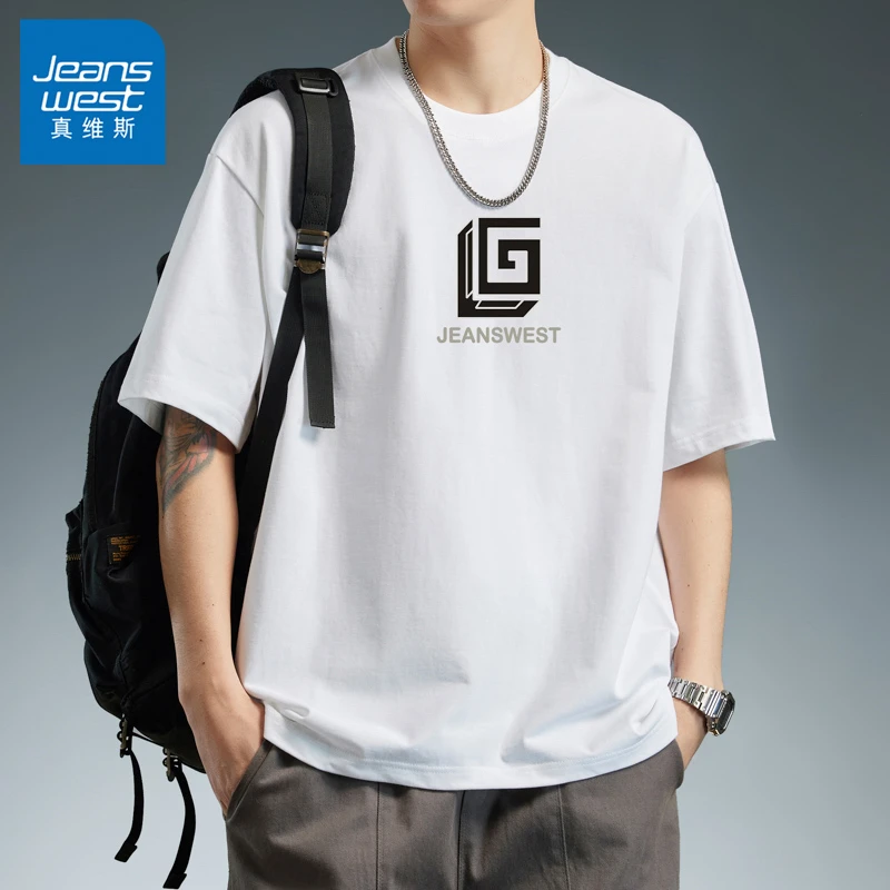 Jeanswest/真维斯2025夏季新款男士短袖圆领印花百搭休闲宽松半袖