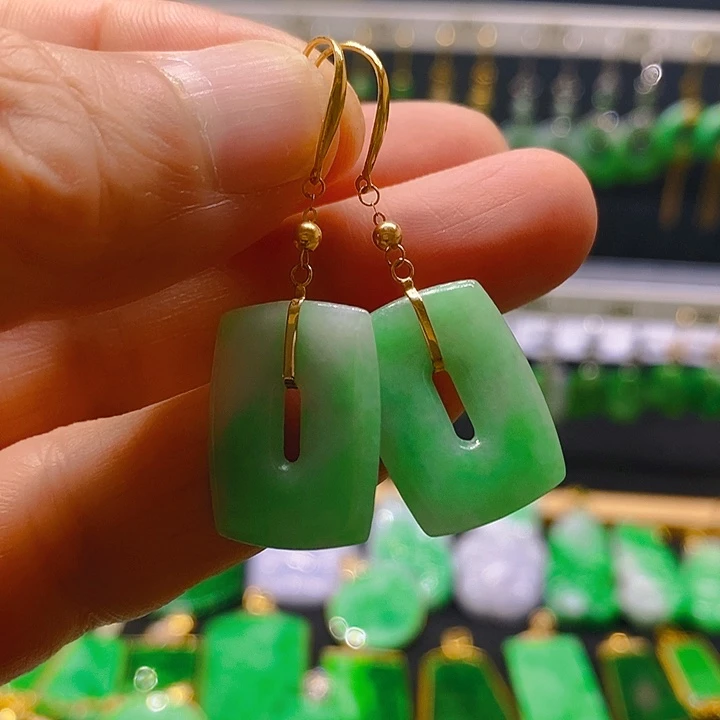 翡翠18K金镶嵌耳饰耳坠