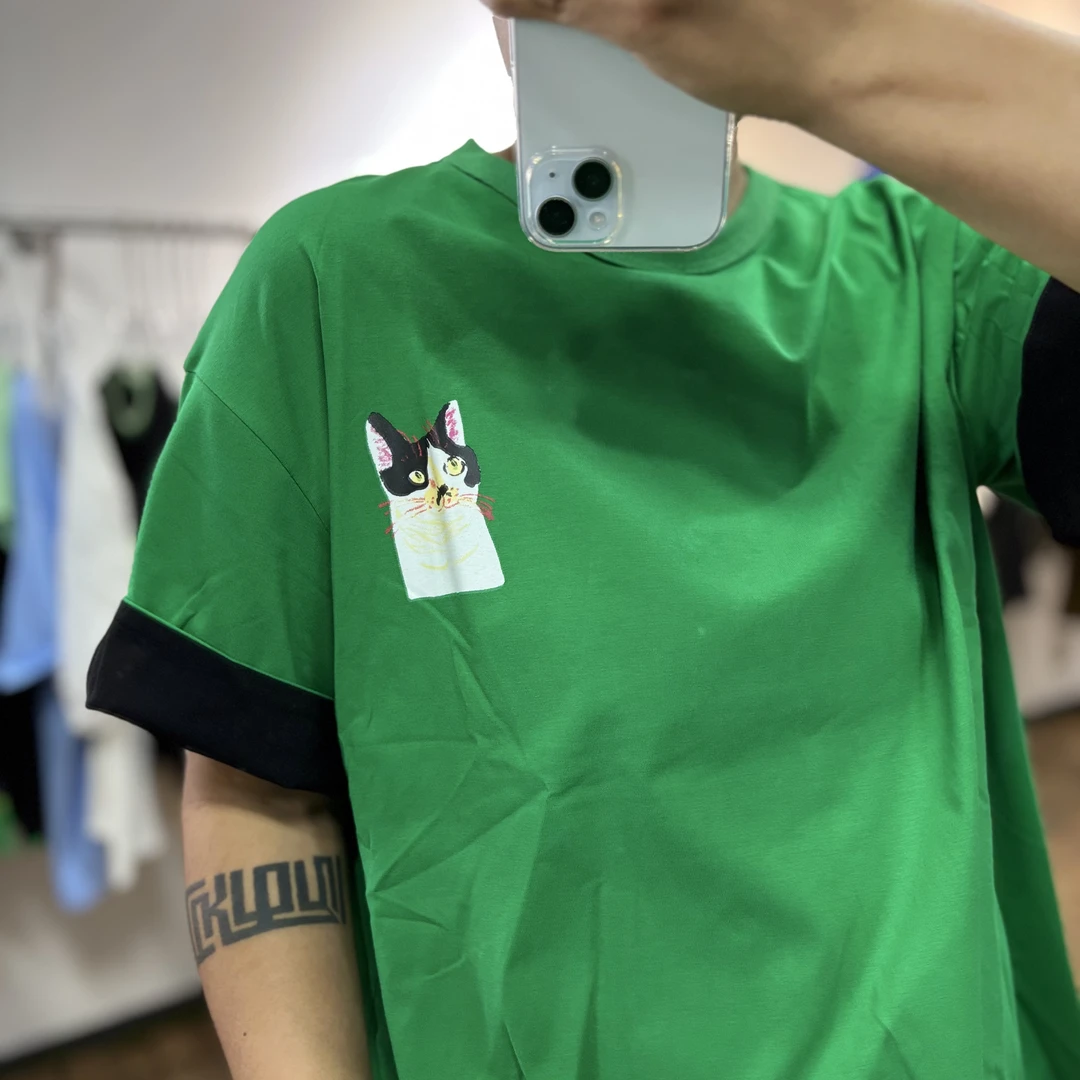 a02女式新款落肩短袖棉T简约拼色宽松显瘦T恤