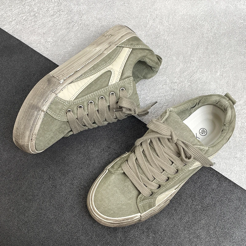 小众绿色做旧脏脏运动休闲潮鞋春季爆款明星同款滑板鞋子男帆布鞋