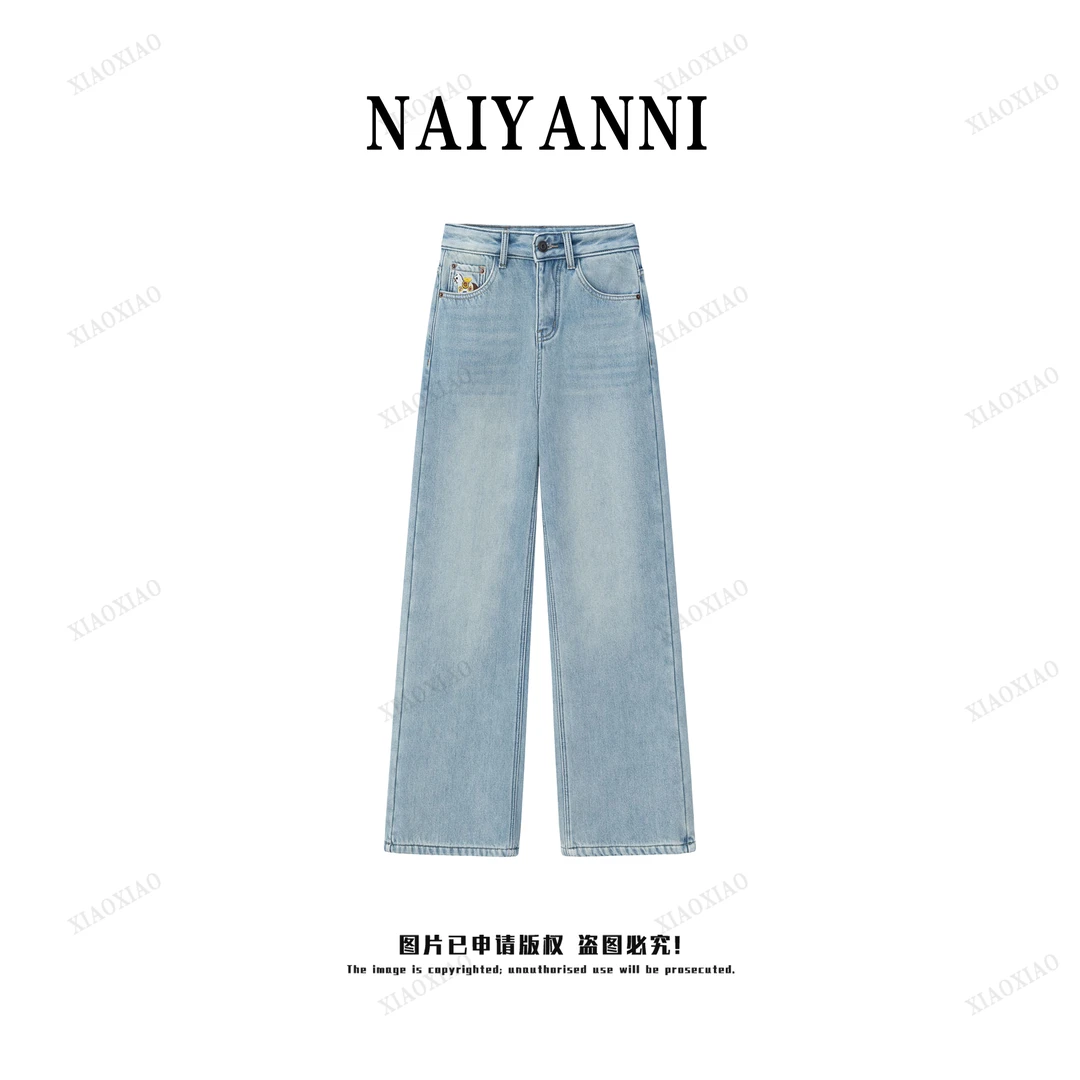 2025年秋冬新款牛仔裤女直筒裤加绒加厚休闲显瘦绣花设计NADD053