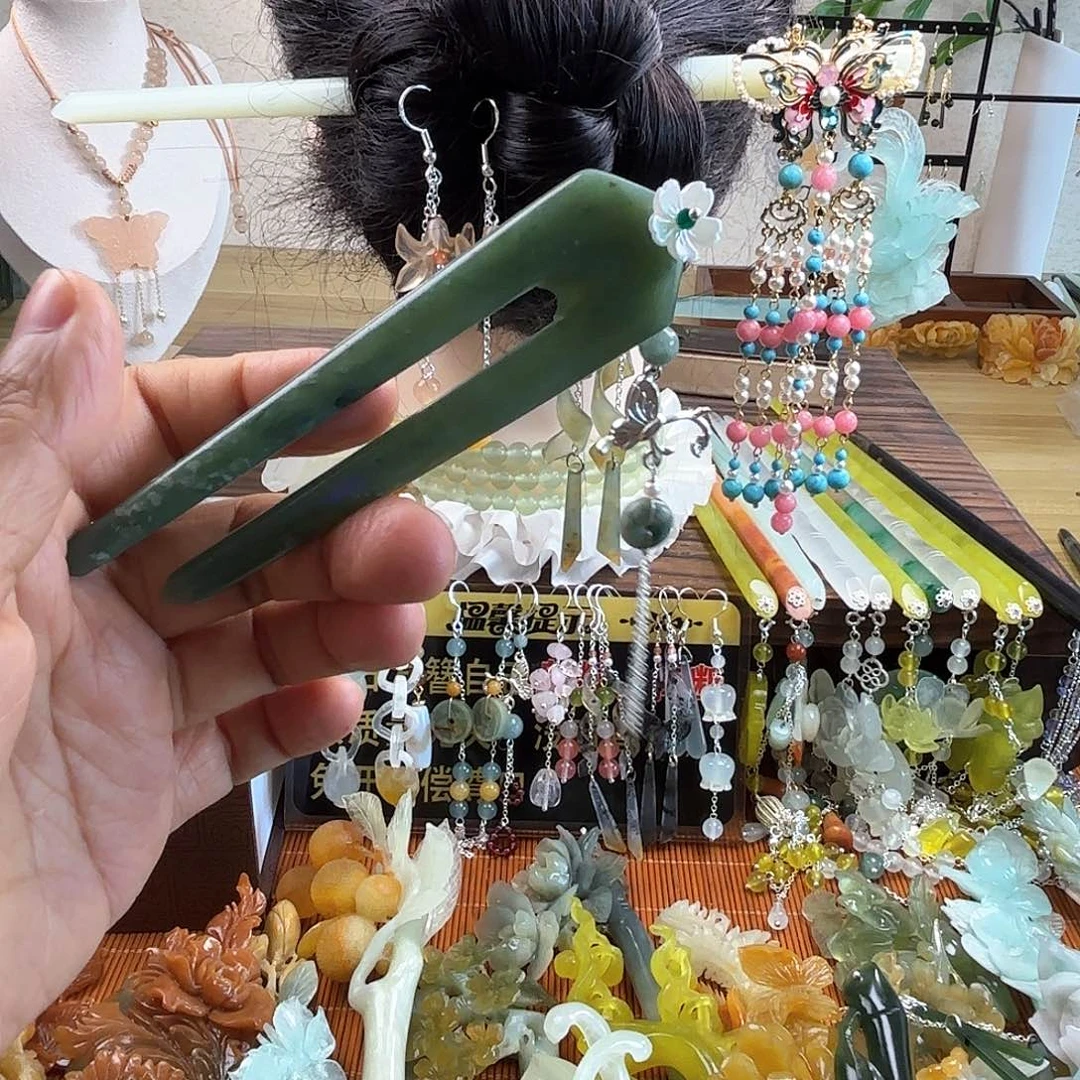蛇纹石玉合金发饰