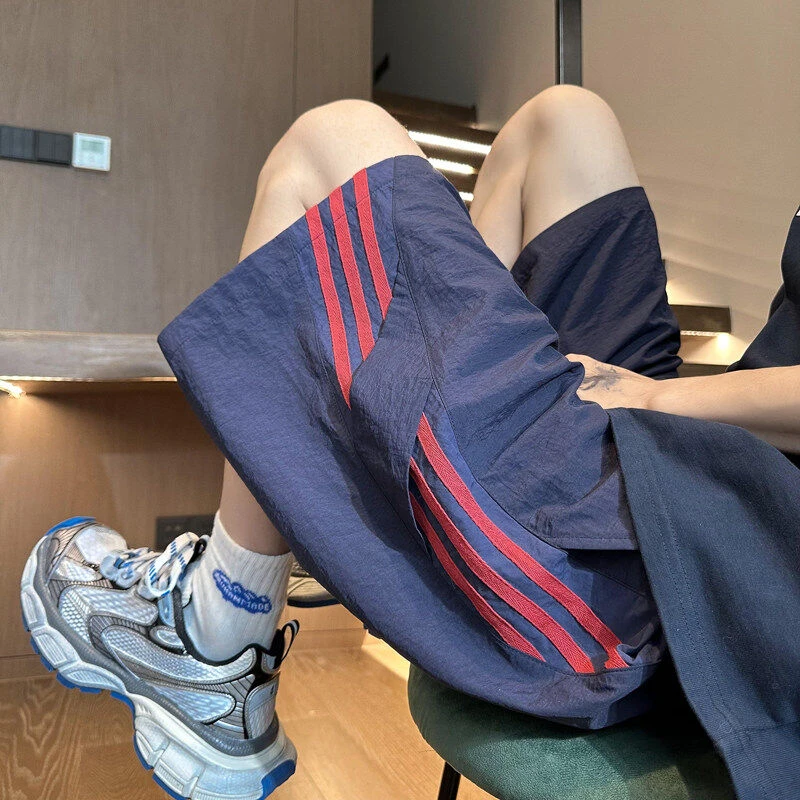 速干运动三条杠织带五分裤百搭男美式短裤薄款青少年篮球裤子夏季