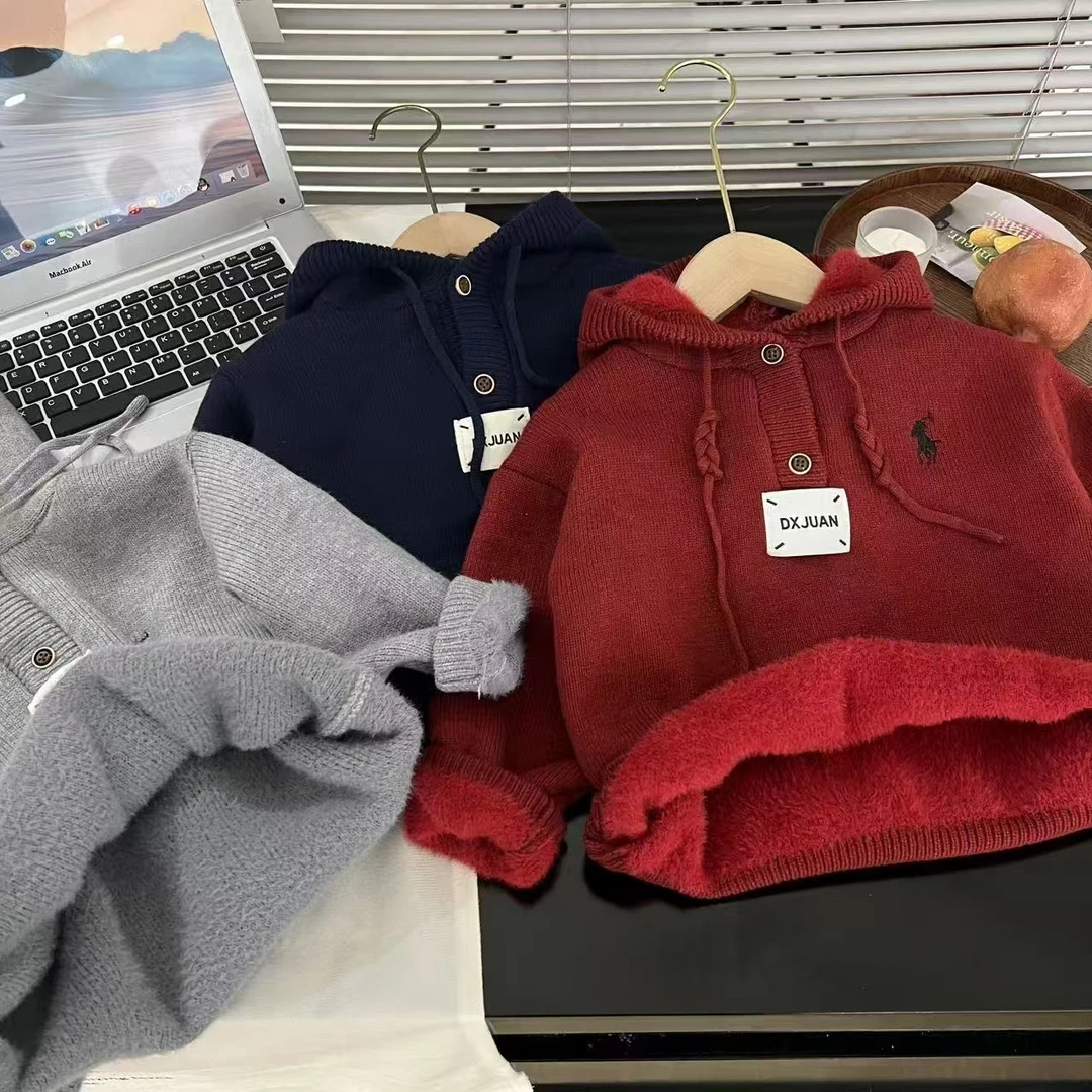 【XQB】升级版加绒加厚冬新款时尚潮流套头衫男女童亲子针织衫毛衣