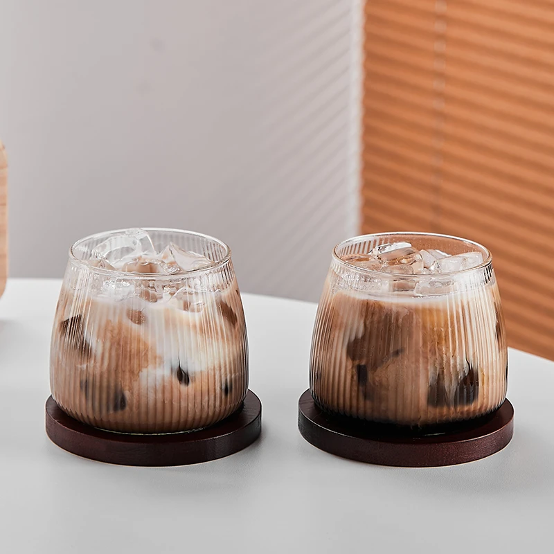竖条纹创意旋转玻璃杯ins风冰美式拿铁咖啡杯家用冷饮杯饮料杯