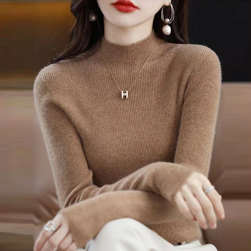 100纯羊毛衫女套头修身秋冬百搭羊绒针织打底衫时尚加厚洋气毛衣