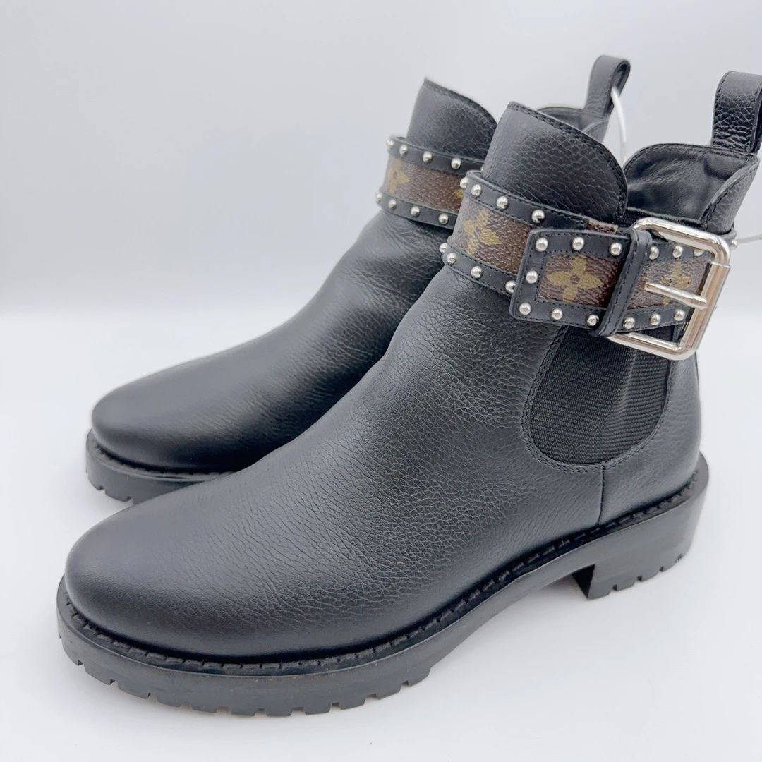 95新 LouisVuitton/路易威登 36.5码/老花绑带重工款短靴/01740