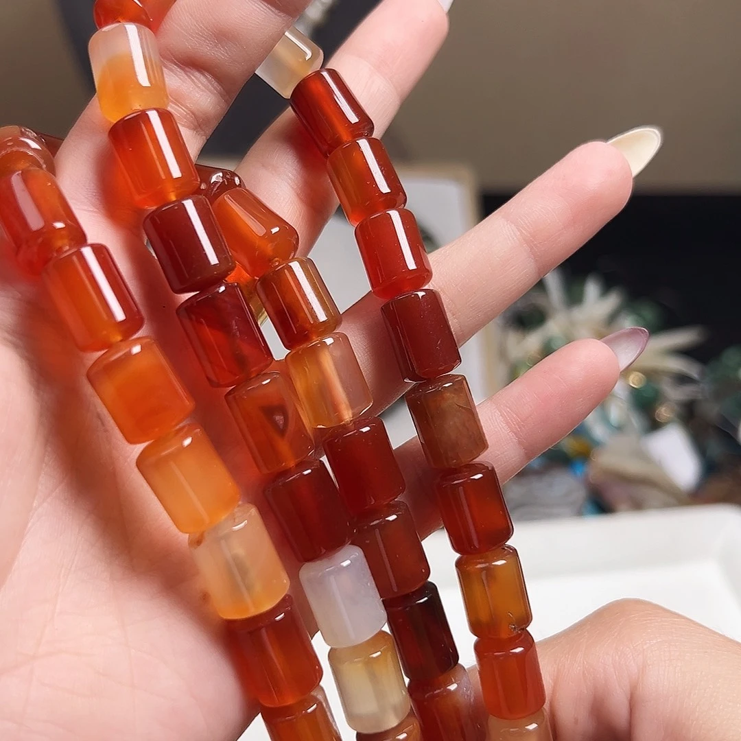 玛瑙/玉髓合金珠宝半成品j457 9.6*13m 秀红玛瑙一条