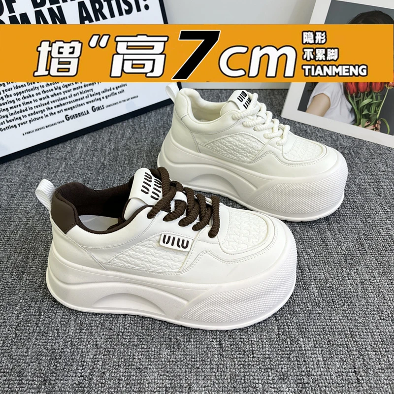 2025秋新款韩版厚底增高6cm小白鞋女百搭休闲板鞋大头丑萌面包鞋