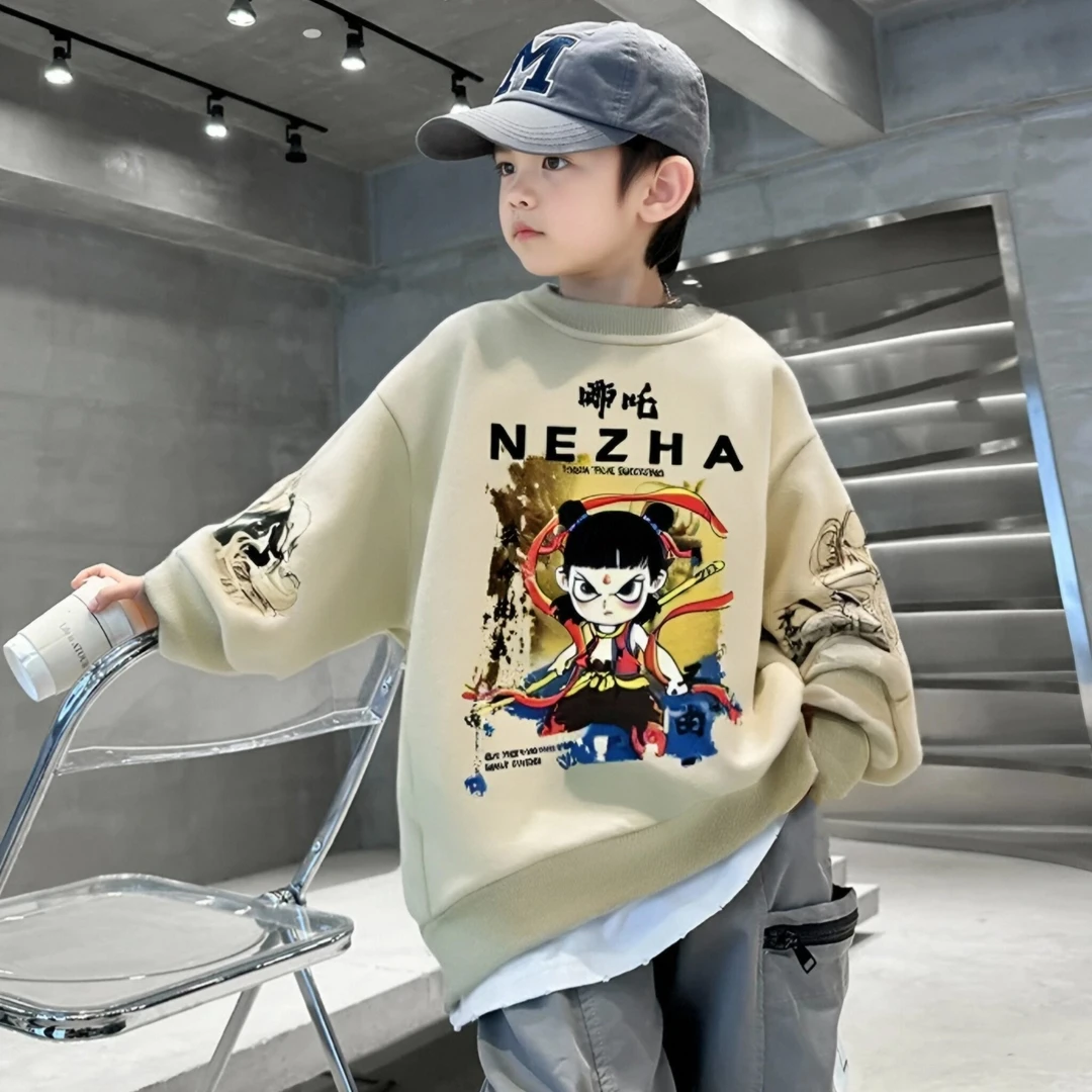 2025男童哪吒新款春秋圆领卫衣儿童中大童卡通套头宽松韩版长袖