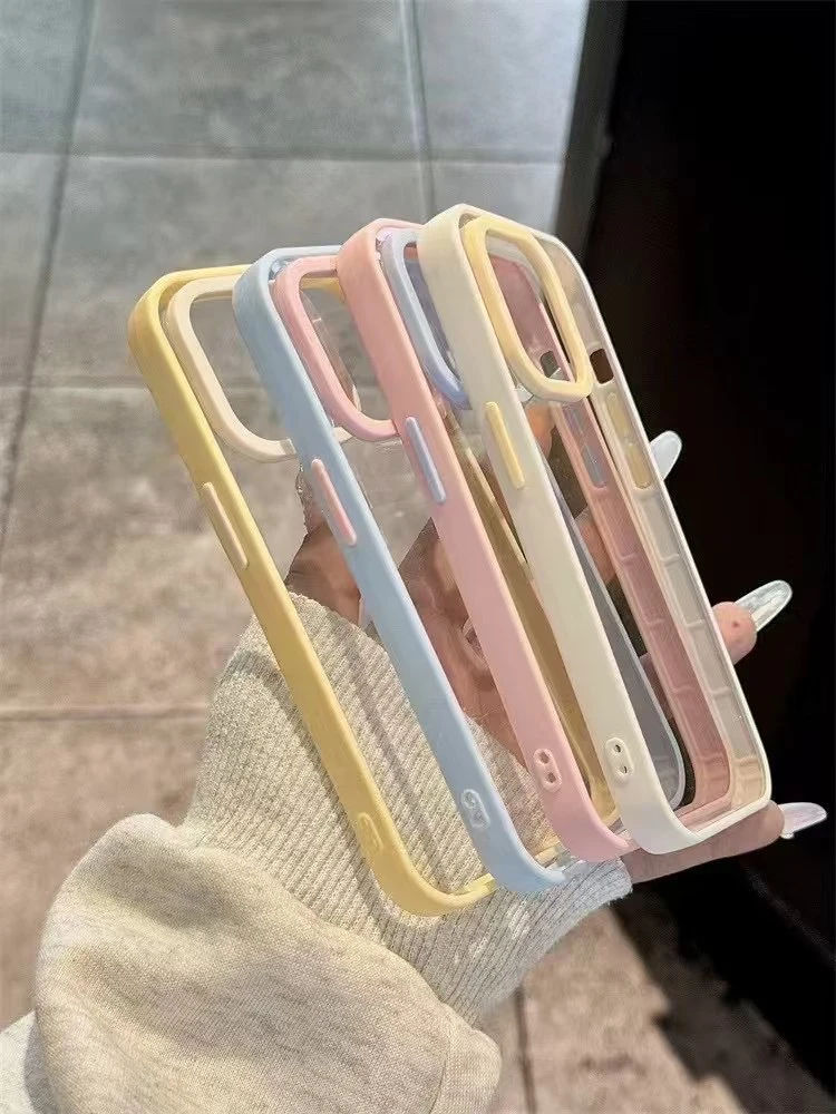 透明撞色亚克力手机壳适用苹果iPhone16/15/14/13夏天简约风