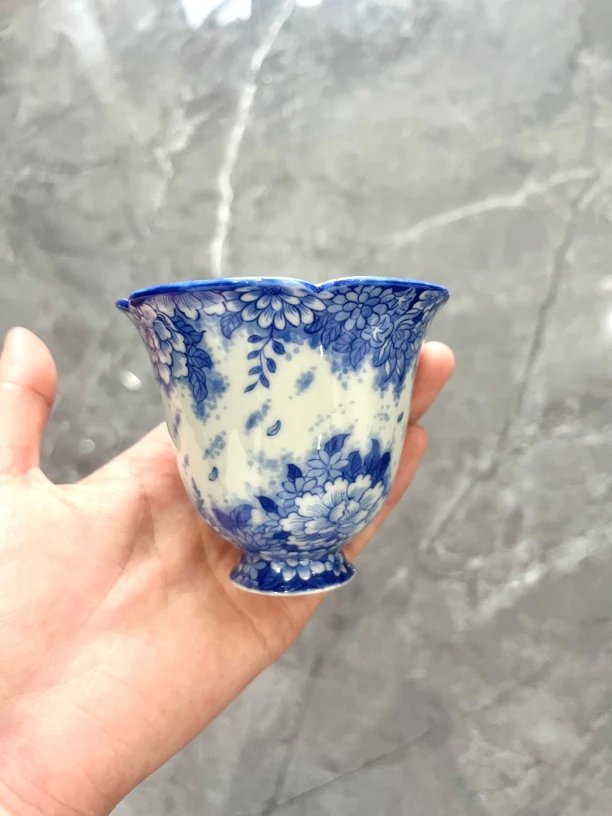 景德镇手绘青花高端满工花卉单杯
