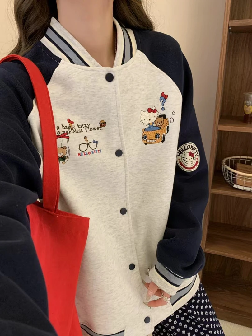 25春季新款韩版棒球服卡通kt猫刺绣外套开衫休闲百搭上衣210
