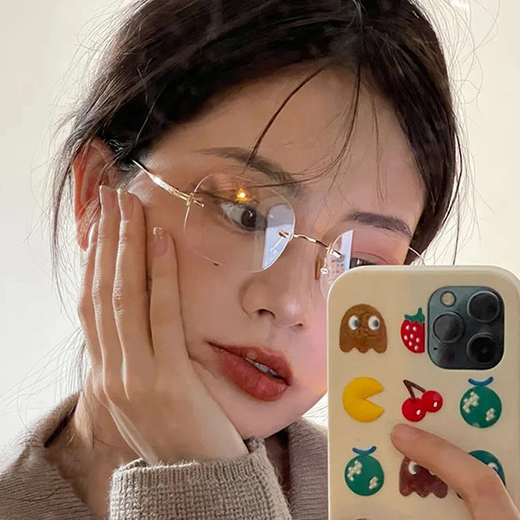 jennie同款轻无边框眼镜女近视韩版小红书网红GM平光防辐射蓝光