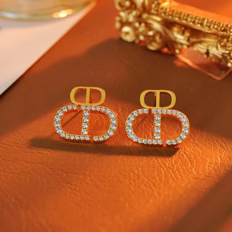 铜合金合成锆石耳饰 f151---小众设计微镶锆石cd耳环百搭