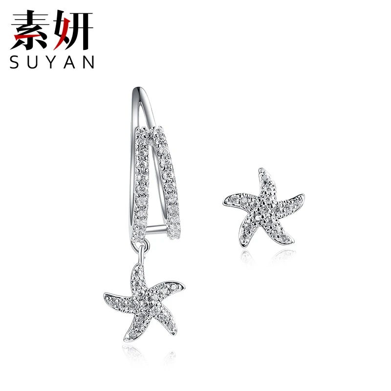 合金合成锆石耳饰 S925银针星星耳骨夹耳钉耳环 不对称款 10644