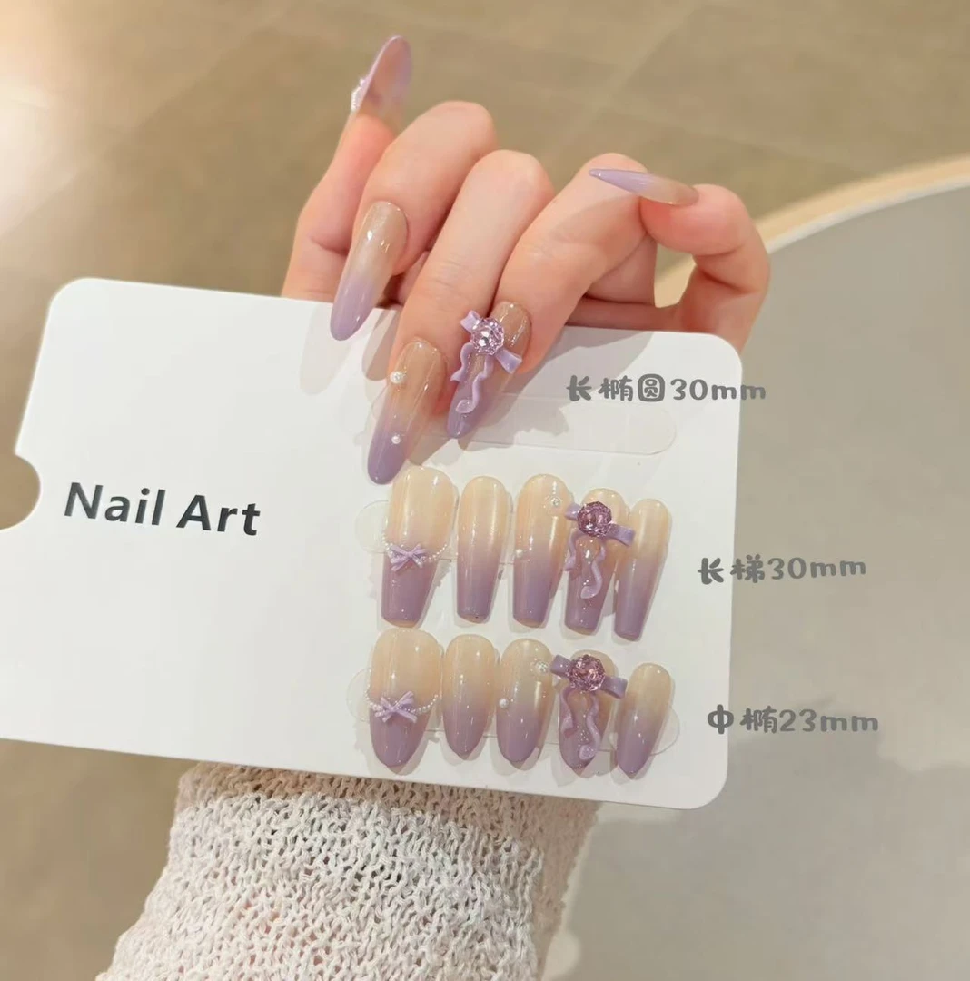 【安琪拉】高级感紫色渐变玻璃甲片美甲玫瑰锆石钻纯欲风手工穿戴甲
