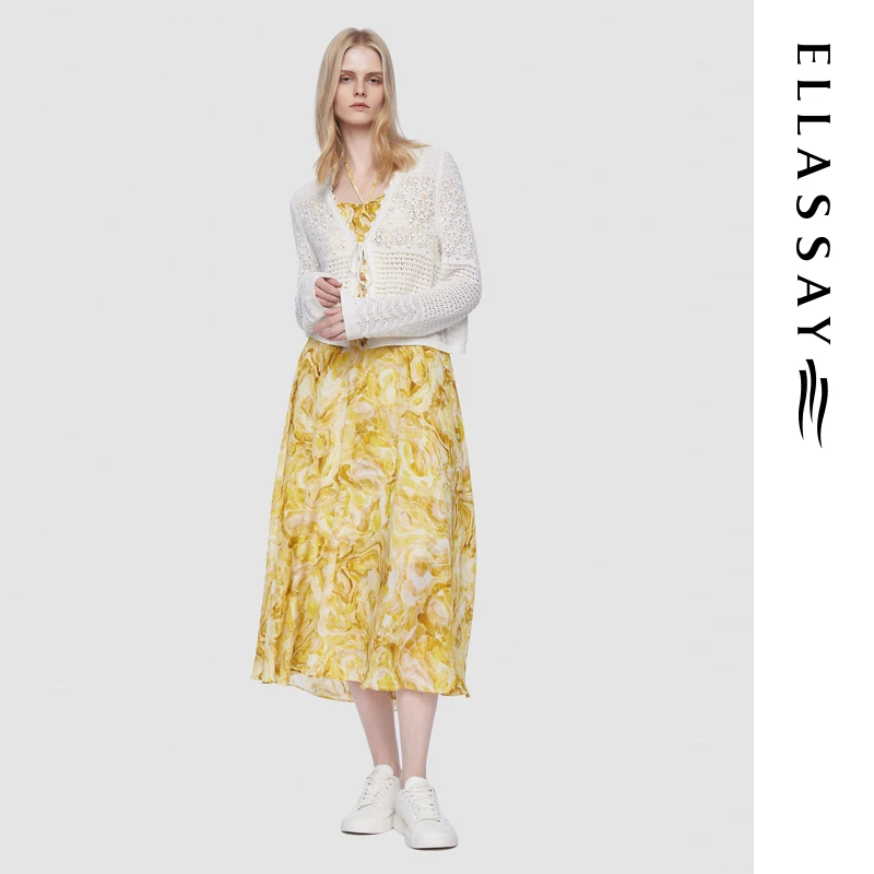 ELLASSAY歌力思25新款莱赛尔手钩系带镂空钩花针织衫EWD361M02300