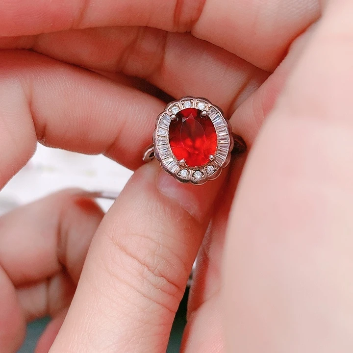 石榴石戒指银S925镶嵌丽8✖️10