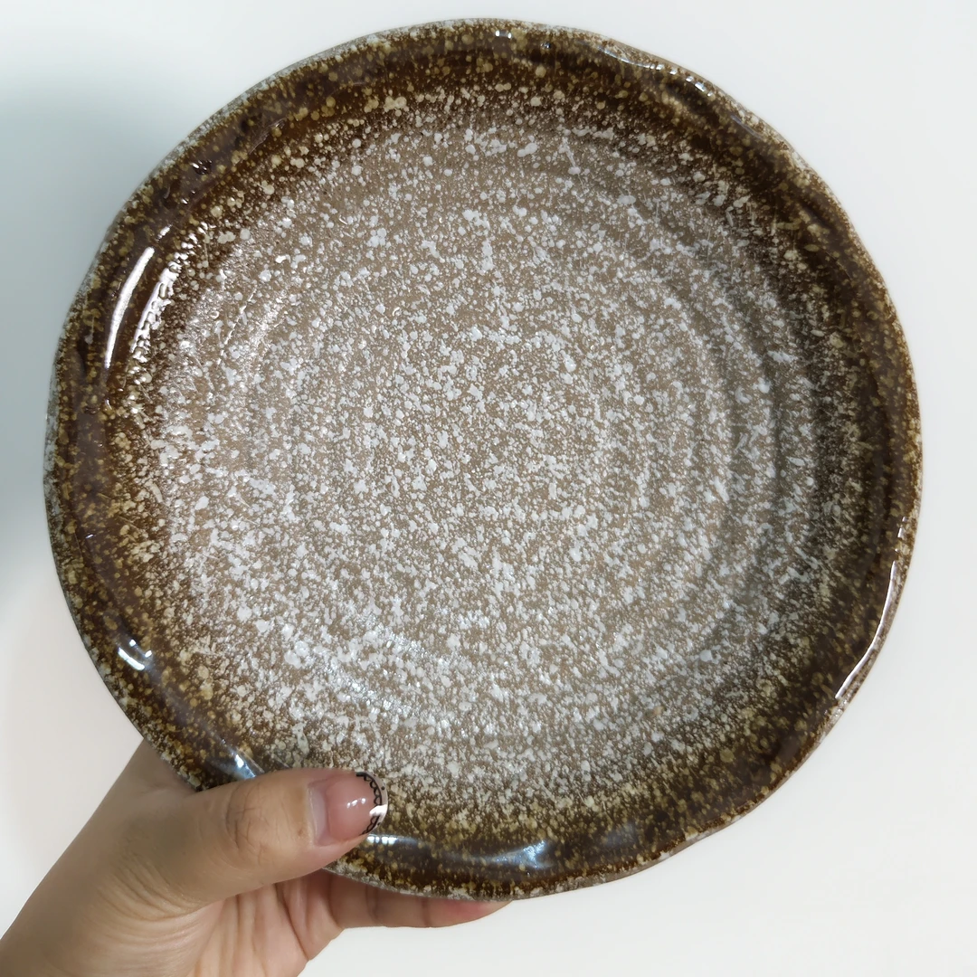 泗水砭石五色土麦饭石300毫升花边浅盘板（两个）