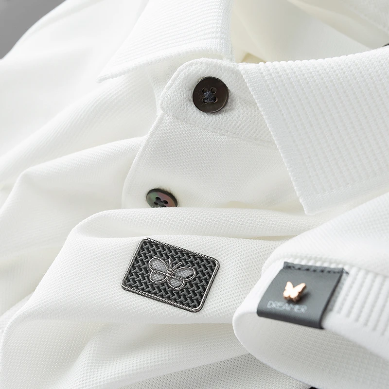 轻奢级夏季薄款桑蚕白色polo衫男短袖修身商务休闲保罗t恤男士