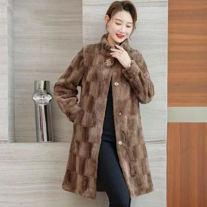 中老年妈妈貂毛外套中长款貂皮大衣皮草女整貂名媛皮毛一体水貂绒