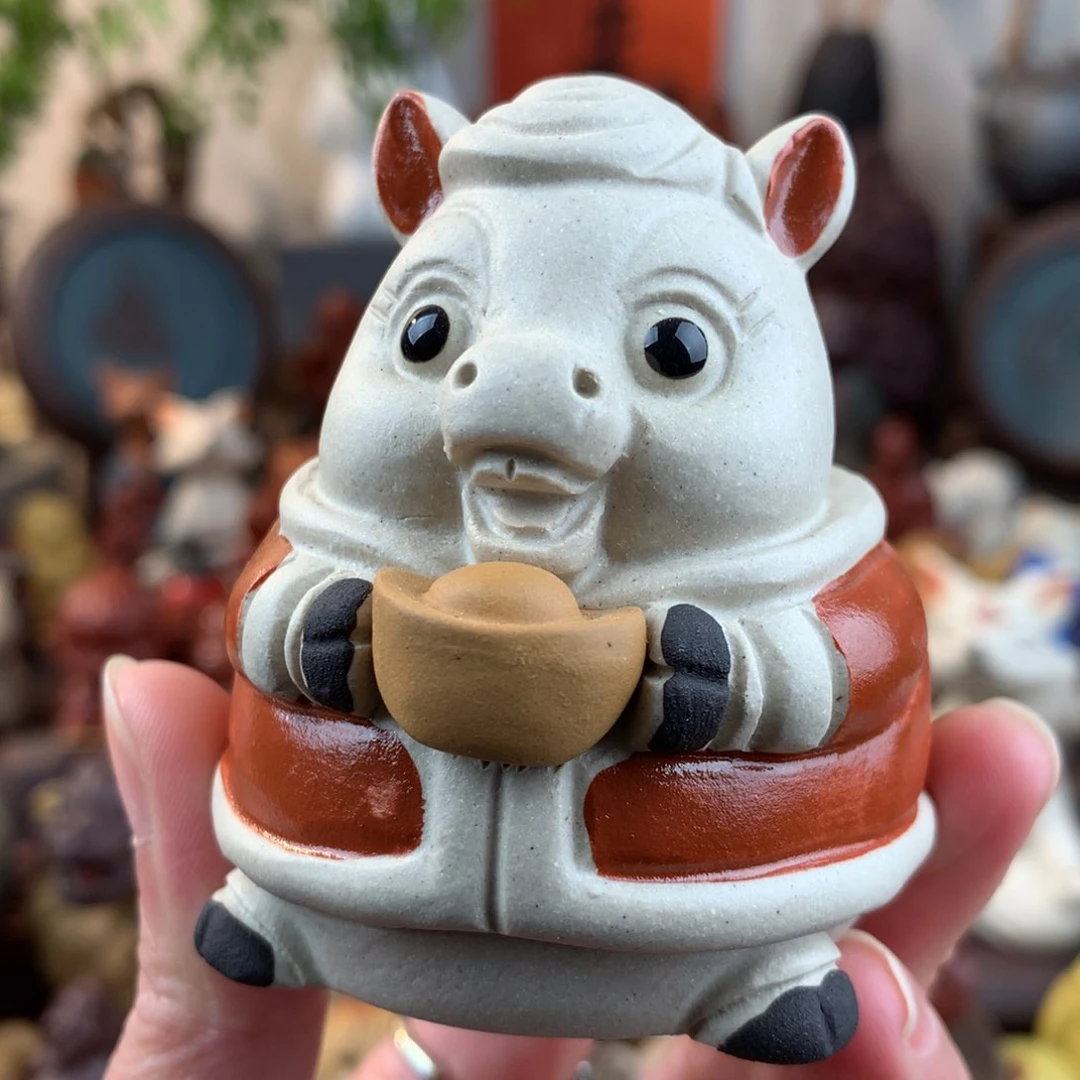 紫砂茶宠马上有钱白段泥粉浆