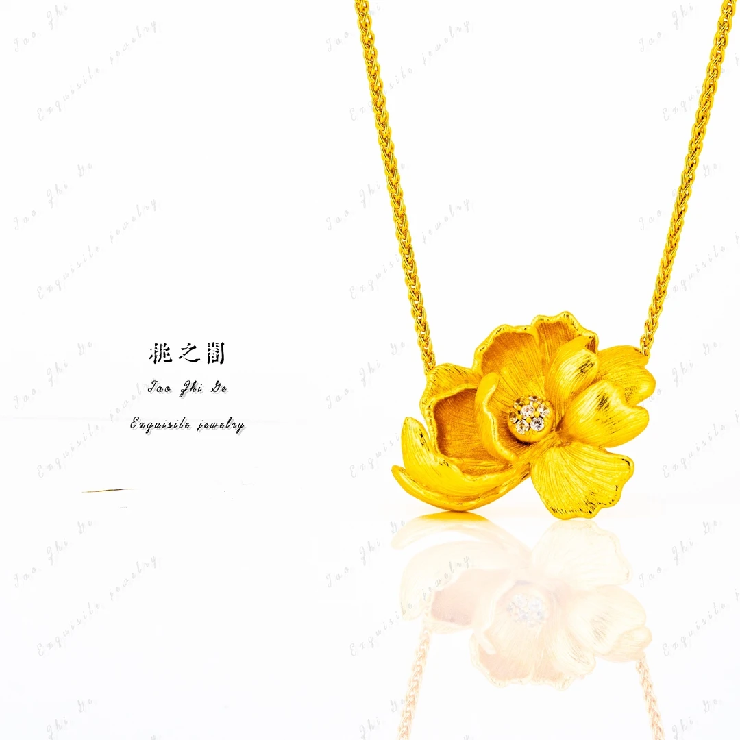 铜合金吊坠 繁花似锦芍药花吊坠项链古法点钻拉丝牡丹花