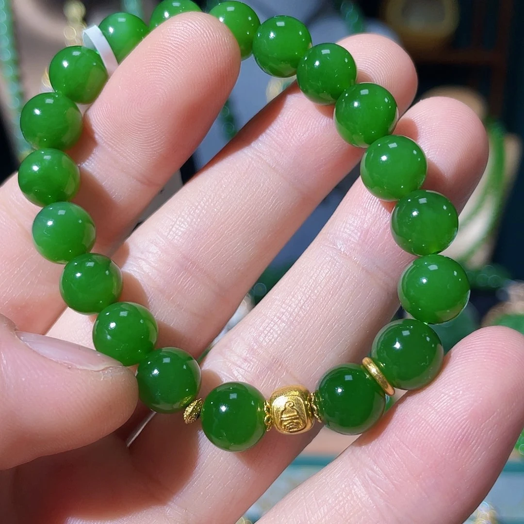 和田玉（碧玉）手串18K金镶嵌