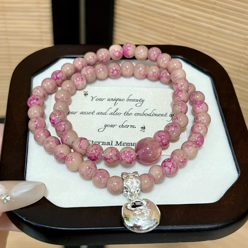 琉璃琉璃手链 10玫瑰色胖福手串时尚女士精美多层