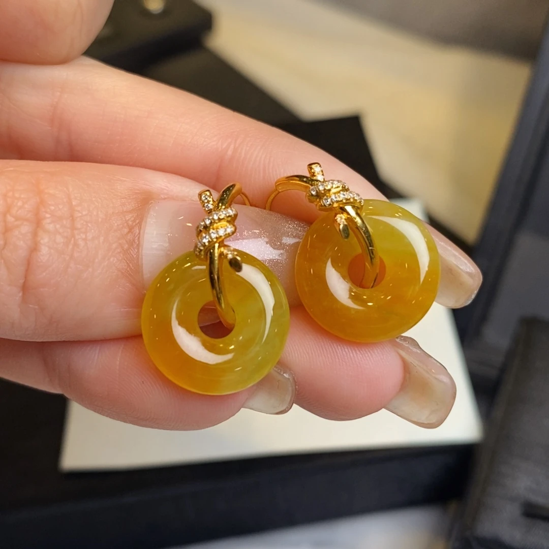 翡翠耳饰18K金镶嵌甜甜圈