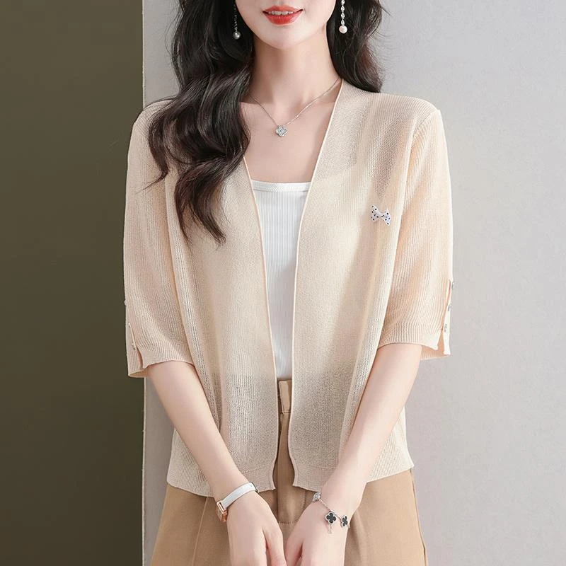 红路皇冰丝针织开衫薄款外套女夏季2025新款真丝披肩配裙子外搭空