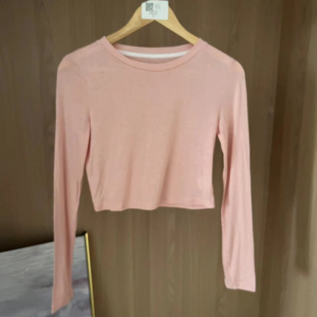 41202亚麻防晒百搭修身短款气质长袖T恤