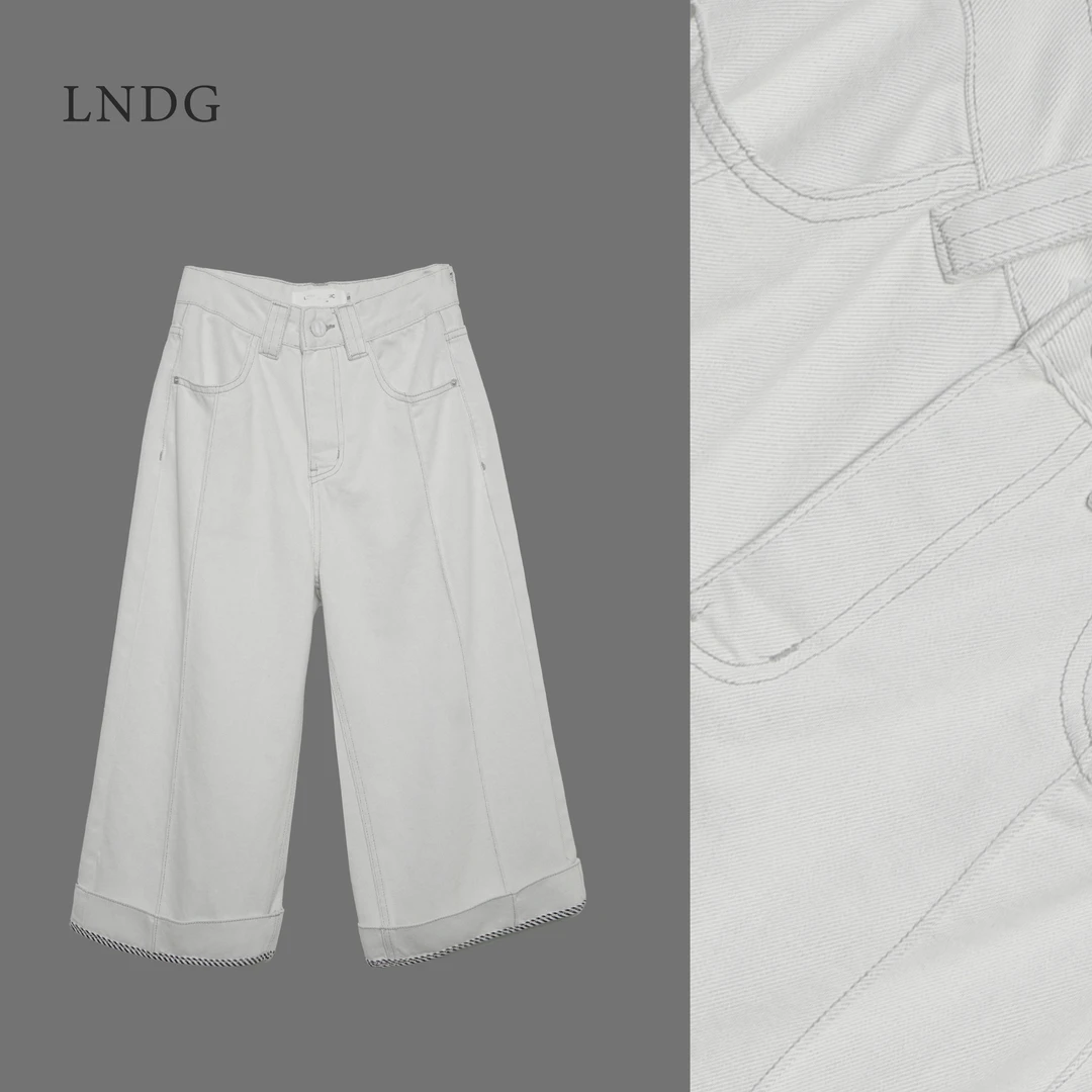 LNDG高端定制新款春高腰翻遍中缝设计牛仔裤LNDG00057