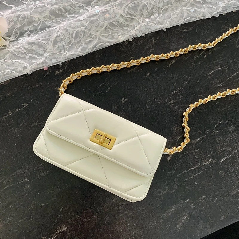 小香风银色小方包百搭女新款高级手机迷你黑色小包单间菱格链条